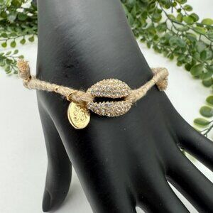 Tommy Bahama Tan Braided Adjustable Bracelet with Rhinestone Seashell